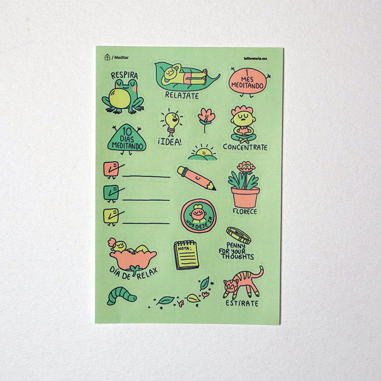 Set de stickers: meditar, trabajar, explorar y planear | 4 Plantilllas